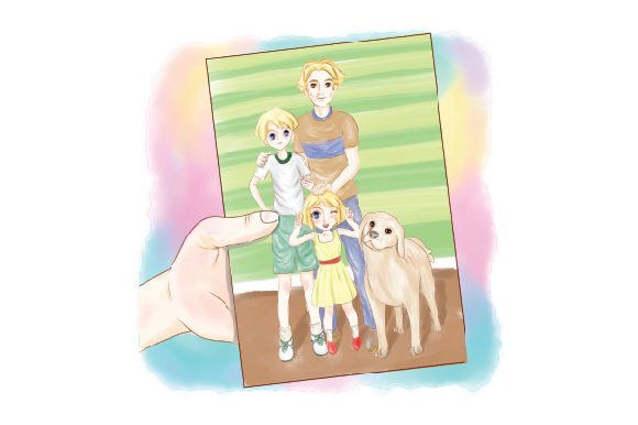 Family Watercolor: Blonde Girl Holding Photo