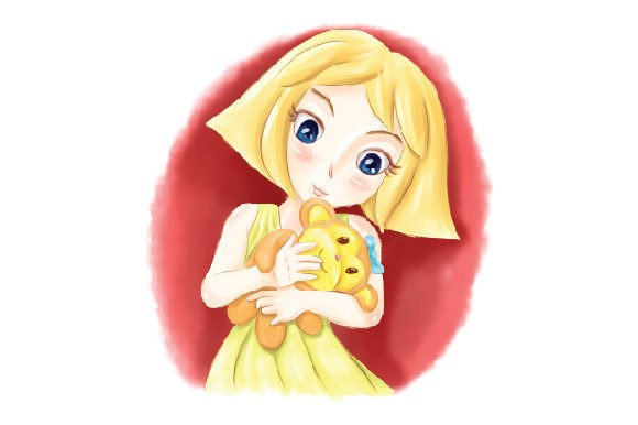 Family Watercolor: Blonde Girl & Monkey Toy