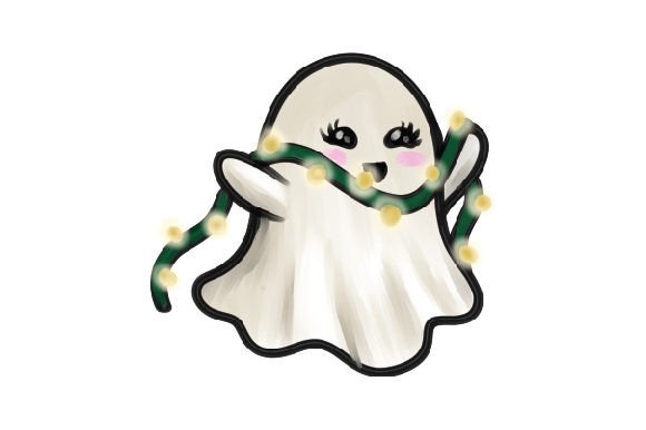 Kawaii Christmas Ghost & Bulb Lights Watercolor Review