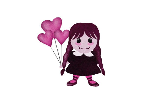 Kawaii Emo Girl Watercolor for Valentine's Day Branding
