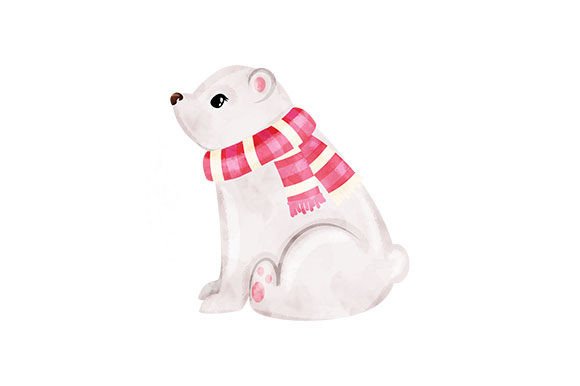 Polar Bear with Christmas Scarf: Watercolor Editorial Asset