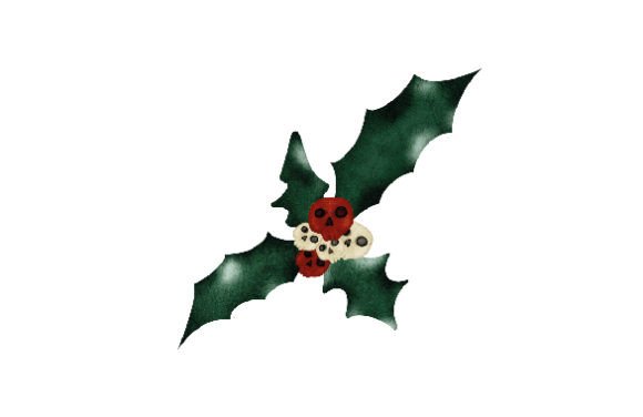 Spooky Christmas Holly Watercolor for Dark Holiday Design