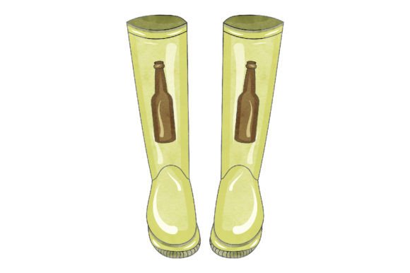 Spring Wellies & Beer Bottle Watercolor Asset Review