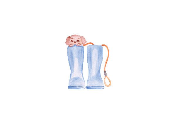Spring Wellies & Dog Watercolor for Editorial Design