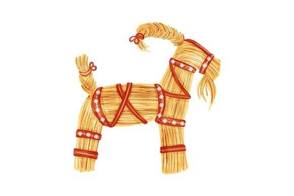 Straw Yule Goat Watercolor for Christmas Sales