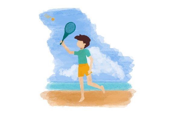 Summer Branding: Child Playing Racket at the Beach Watercolor