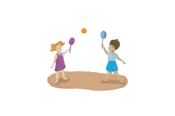 Summer Watercolor: Children Playing Racket at the Beach