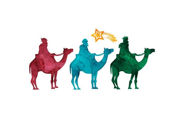 The Three Kings Travelling: Religious Watercolor Art