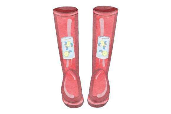 Wellies, Gin Tonic Watercolor for Spring Branding